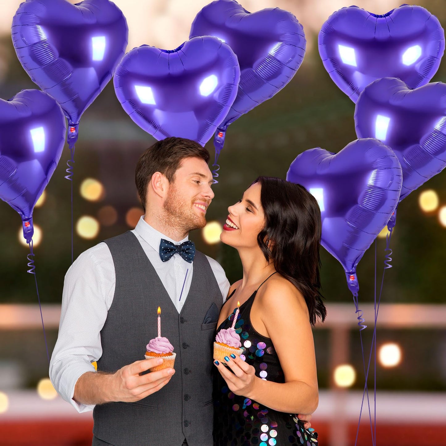 12 Pcs Heart Balloons,18 Inch Purple Heart Foil Balloons Love Balloons Valentine Balloons For Birthday Party Wedding Engagement