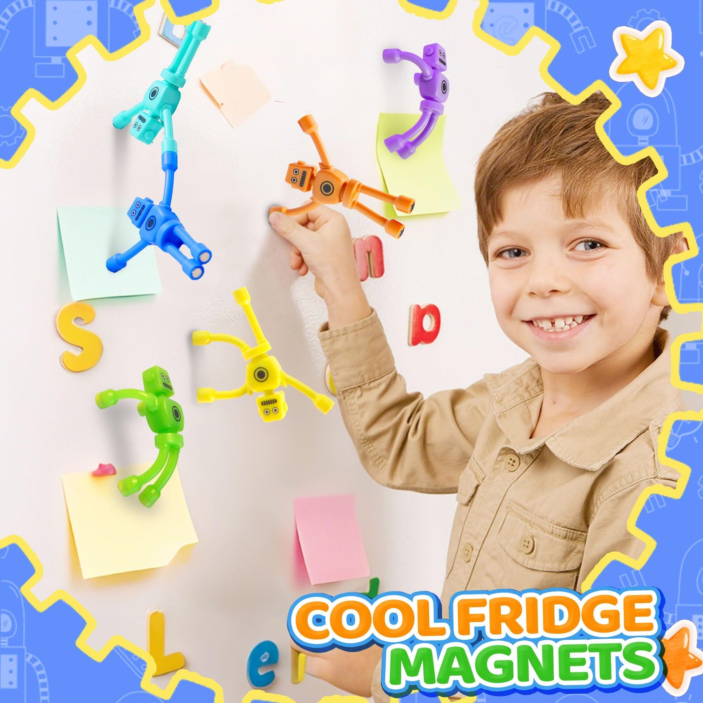 10Pcs Magnetic Robot Men Travel Toys for Toddlers Kid Boy Quiet Airplane Road Trip Travel Activities Essential Fridge Magnets Pe