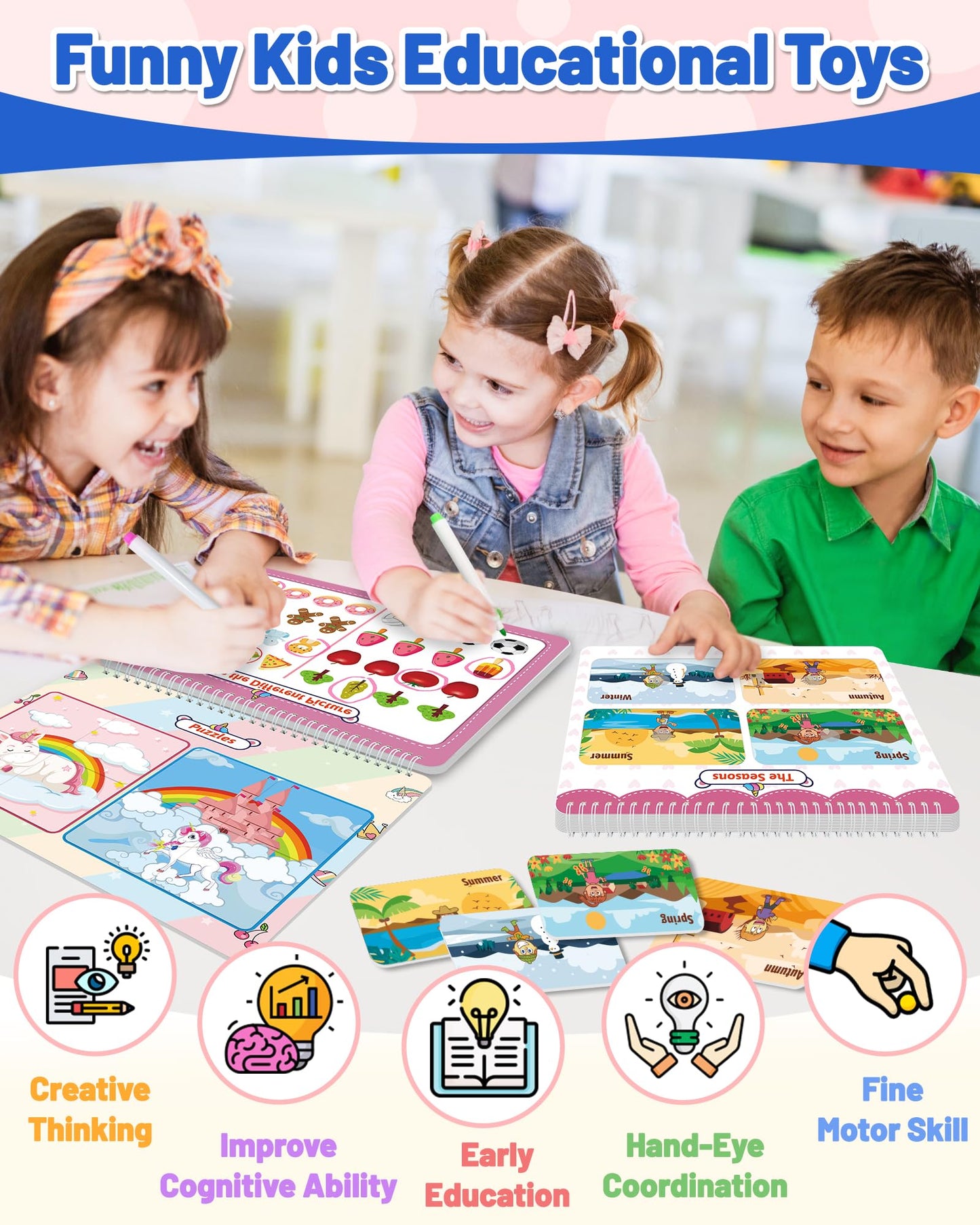 Unicorn Busy Book For Toddlers 3-5, Preschool Toddler Learning Activities Book, Educational Montessori Toys For 3 4 5 Year Old G