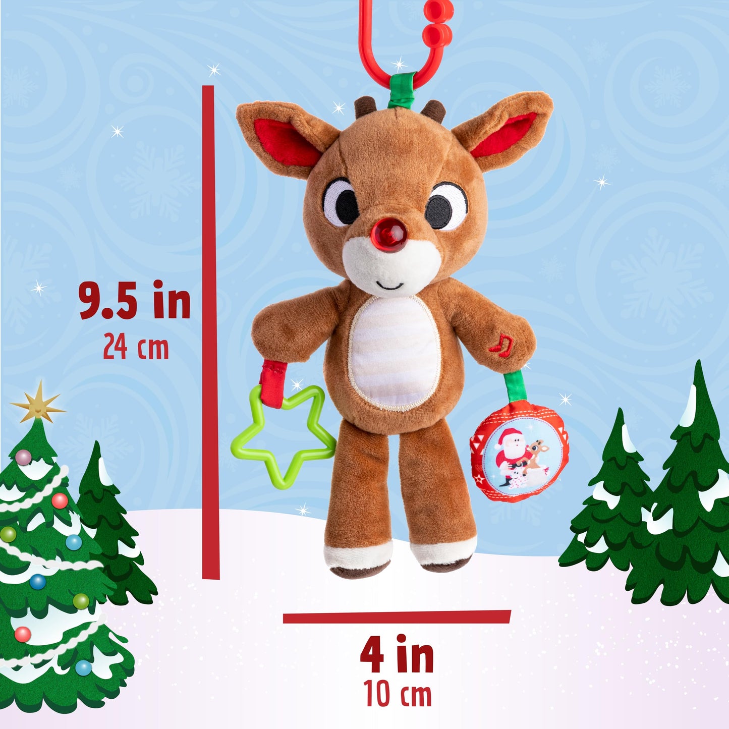 Kids Preferred Rudolph The Red-Nosed Reindeer On The Go Teether Developmental Activity Toy, 12 Inches , Brown