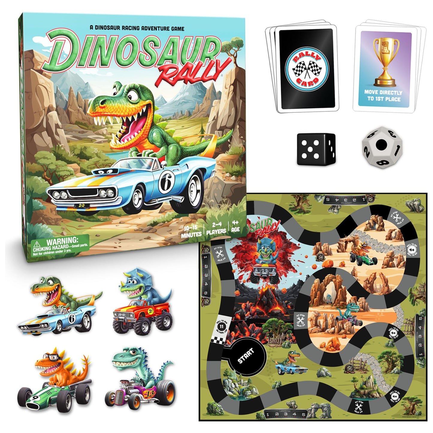 Raincorn Games - Dinosaur Rally Card & Dice Game - Kids Board Games For Ages 4+ - Family Games, Birthday Gift & Classroom Activi