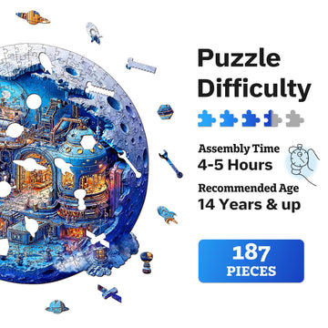 Jigfoxy Wooden Puzzles for mature-themeds Lunar Base Wood Puzzles mature-themed Unique Animal Shape Wooden Jigsaw Puzzles for mature-themeds Birthday Gifts for Puzzle Lovers Family Friend (M-11.2 * 11.3in-187pcs)