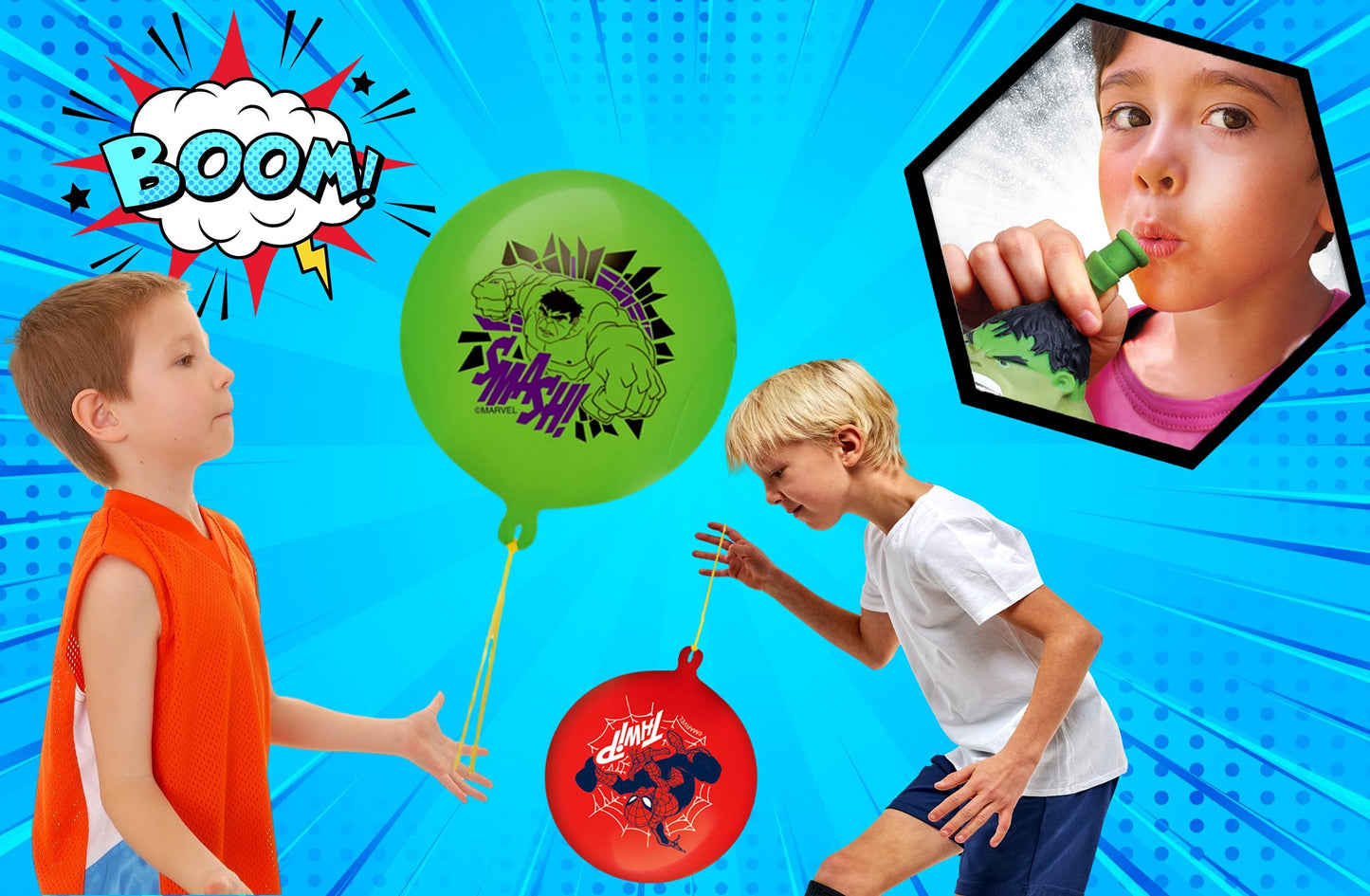 Ja-Ru Marvel Avengers & Spiderman Giant Punch Balloons (2 Pack, 4 Toys) Inflatable Bouncy Rubber Punching Balloons For Kids. Outdoor Toys. Bulk Comic Book Superhero Birthday Decorations. 6800-2