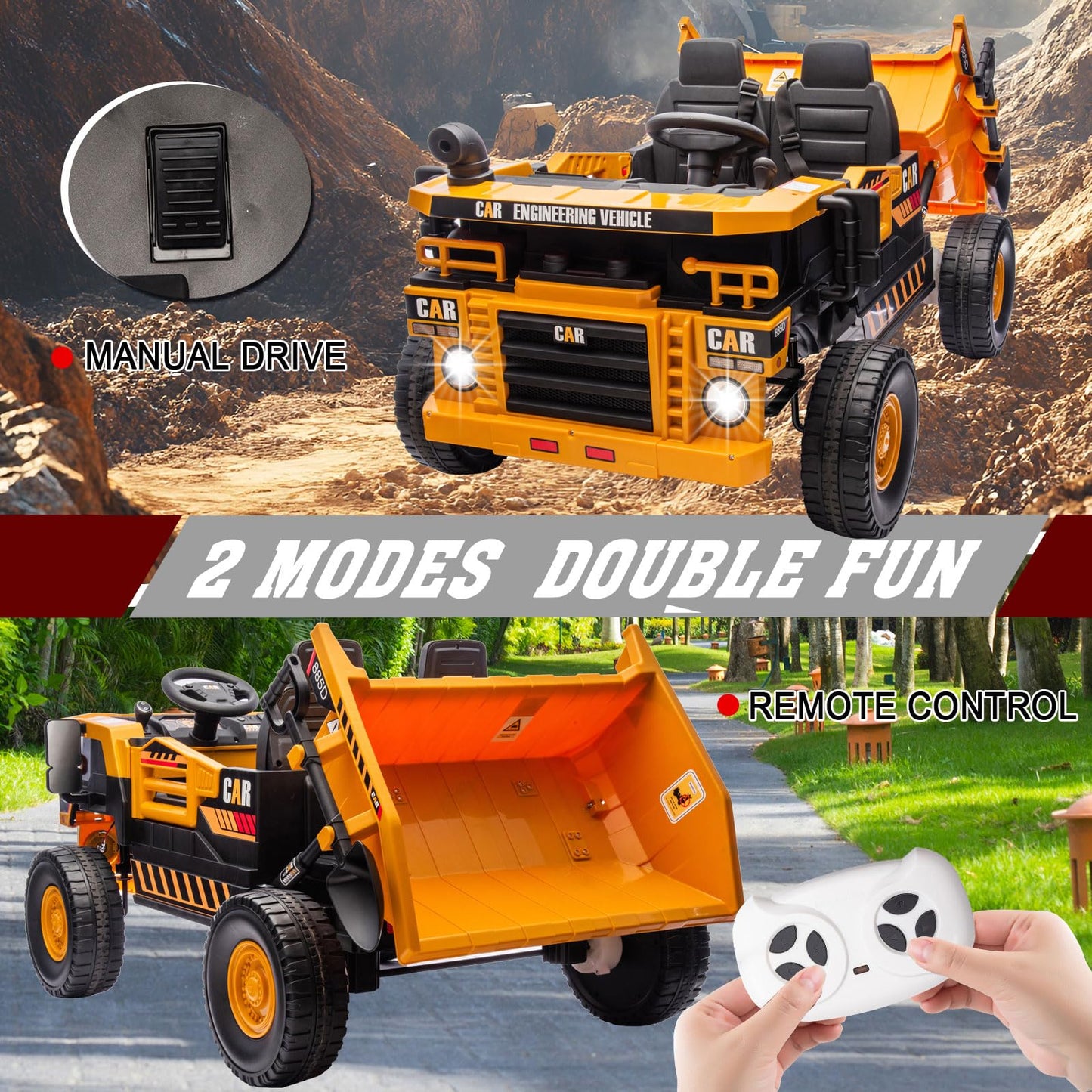 Ride on Dump Truck 24V, 4X70W Ride on Construction Vehicles Powerful Motors Up to 5Mph, 4WD Kids Car with Remote Control, Electr