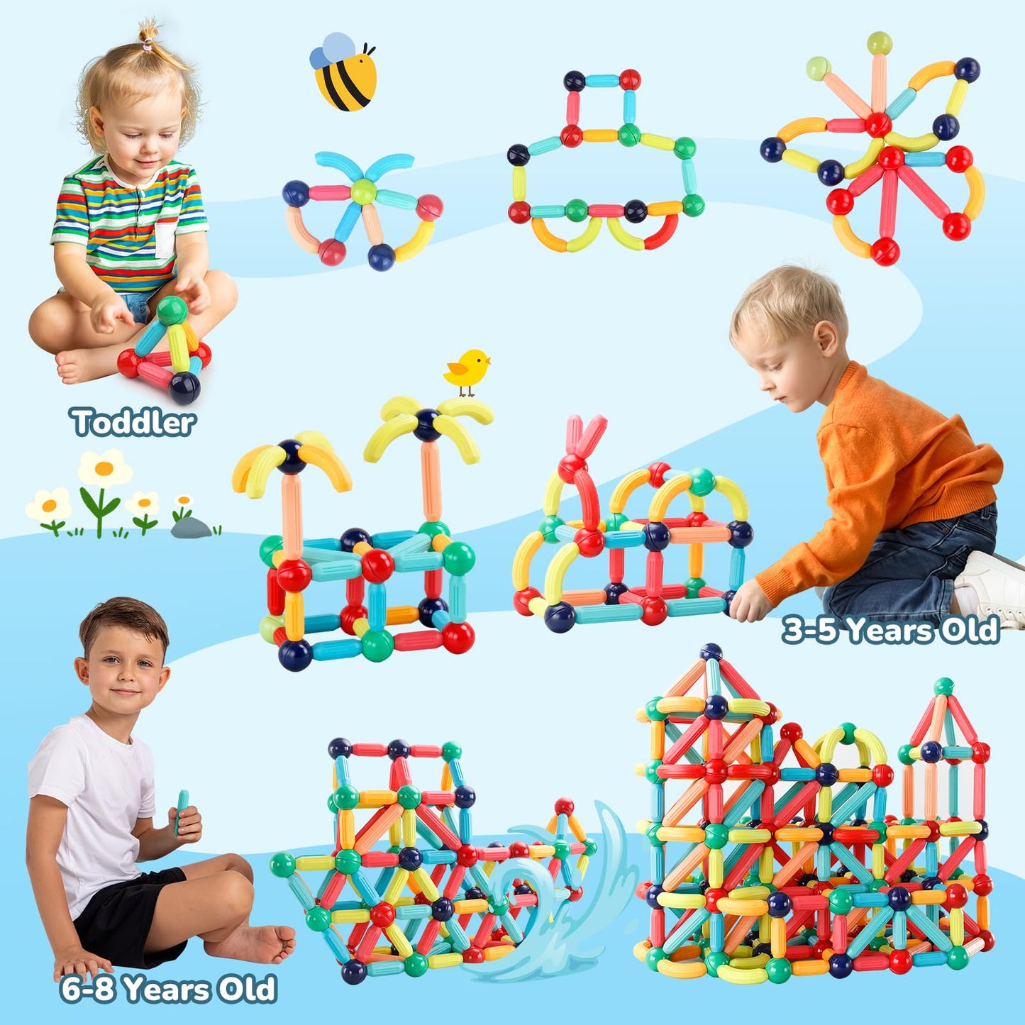 Paaxido Magnetic Building Blocks - STEM Learning Toys for Kids 3+ Montessori Sensory Toys with Stronger Magnets Creative Construction Kit Gift for Boys & Girls