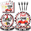 Fast One Birthday Decorations For Boys Racing Car 1St Birthday Party Supplies Fast One Plates Napkins Forks Checked Race Car Dis