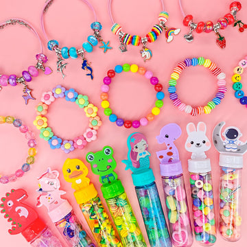 Leitait 24 Pack Colorful Plastic Charm Bracelet Making Kit, Small Arts & Crafts for Kids, Unicorn Party Favors, Gifts for Girls Ages 4-8