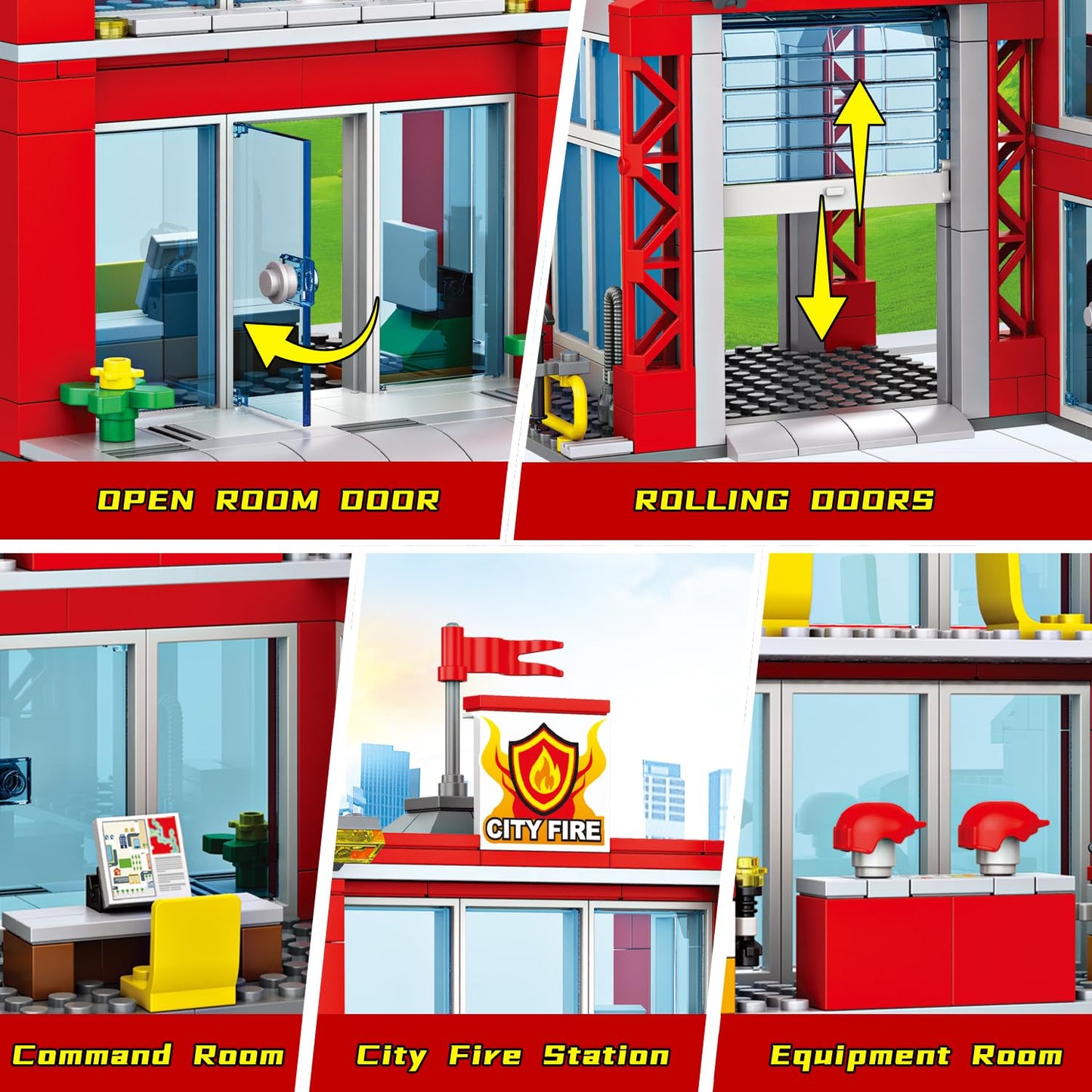 Mkmimo City Fire Station Building Kit, Compatible With Lego Fire Rescue Building Blocks, Includes Fire Station, Fire Truck, Fire