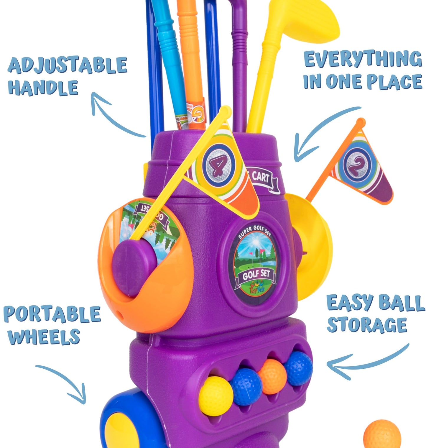 Toyvelt Toddler Golf Set - Kids Clubs With 6 Balls, 4 Sticks, 2 Practice Holes & A Putting Mat Promotes Physical Mental Development, Ideal Gift For Boys 2-10, Purple