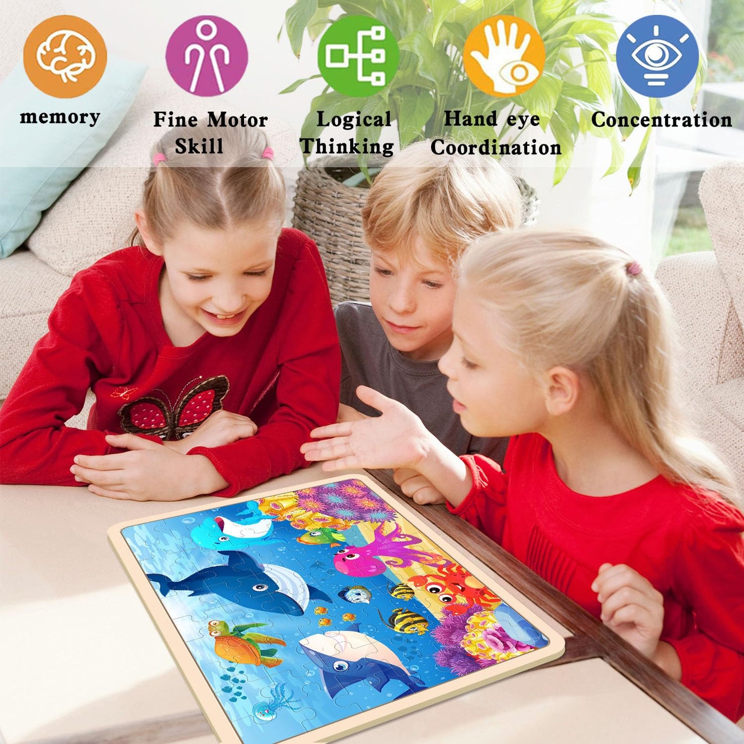 Ransunn Puzzles For Kids Ages 4-6, 4 Packs 60 Piece Puzzles For Kids,Wooden Jigsaw Puzzles For Kids Ages 6-8 Children Learning E