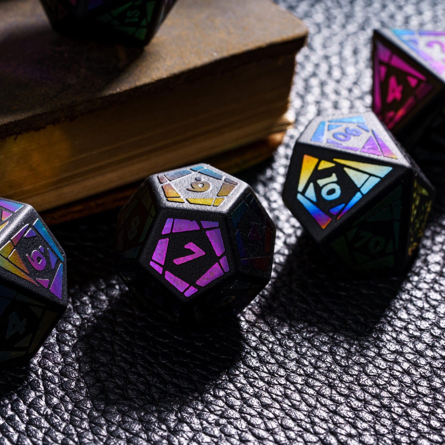 UDIXI Obsidian Dice Set, 7PCS Stone DND Dice with Colorful Pattern, Handmade Polyhedral Dice Set for D&D MTG Dungeons and Dragon