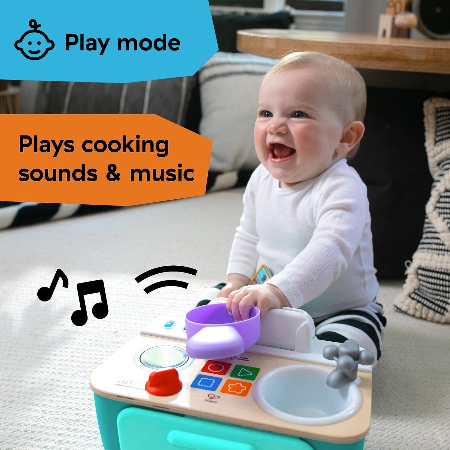 Baby Einstein + Hape Magic Touch Kitchen Play Toy Cooking Stove Set With Real Sounds And Music, Fine Motor Skill Development, Ag