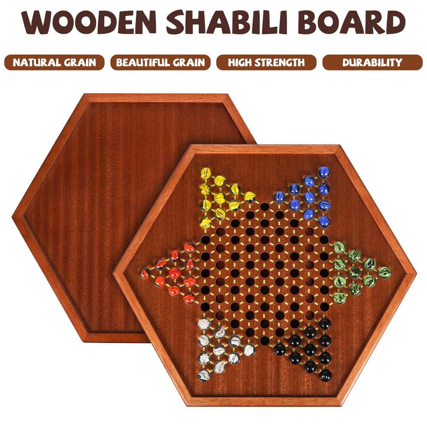 Luxurious Large 15-Inch Chinese Checkers Set - Premium Wooden Board Game For Adults And Kids With 72 Vibrant Glass Marbles, Dual