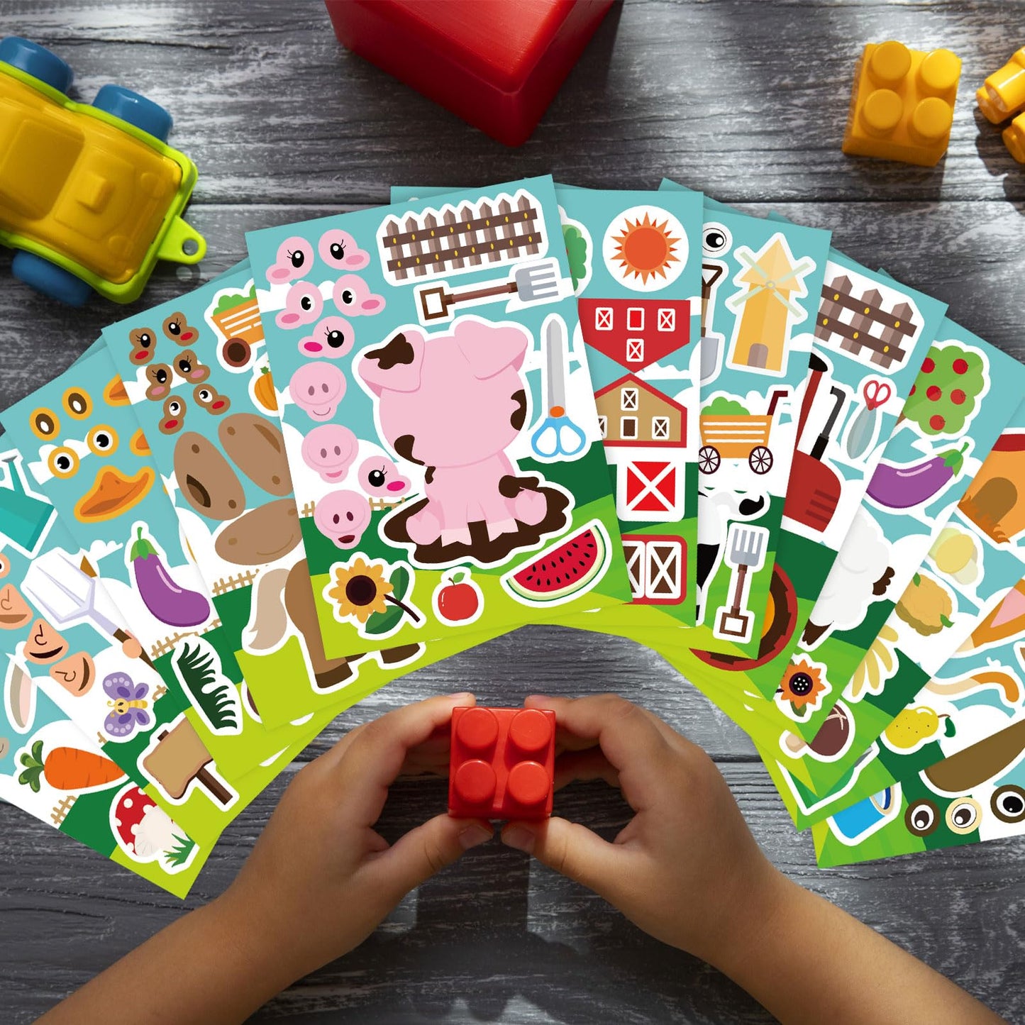24 Sheets Make-A-Face Sticker, Farm Animal Stickers Sheets Make Your Own Stickers For Kids Farm Themed Birthday Party Favors Sup