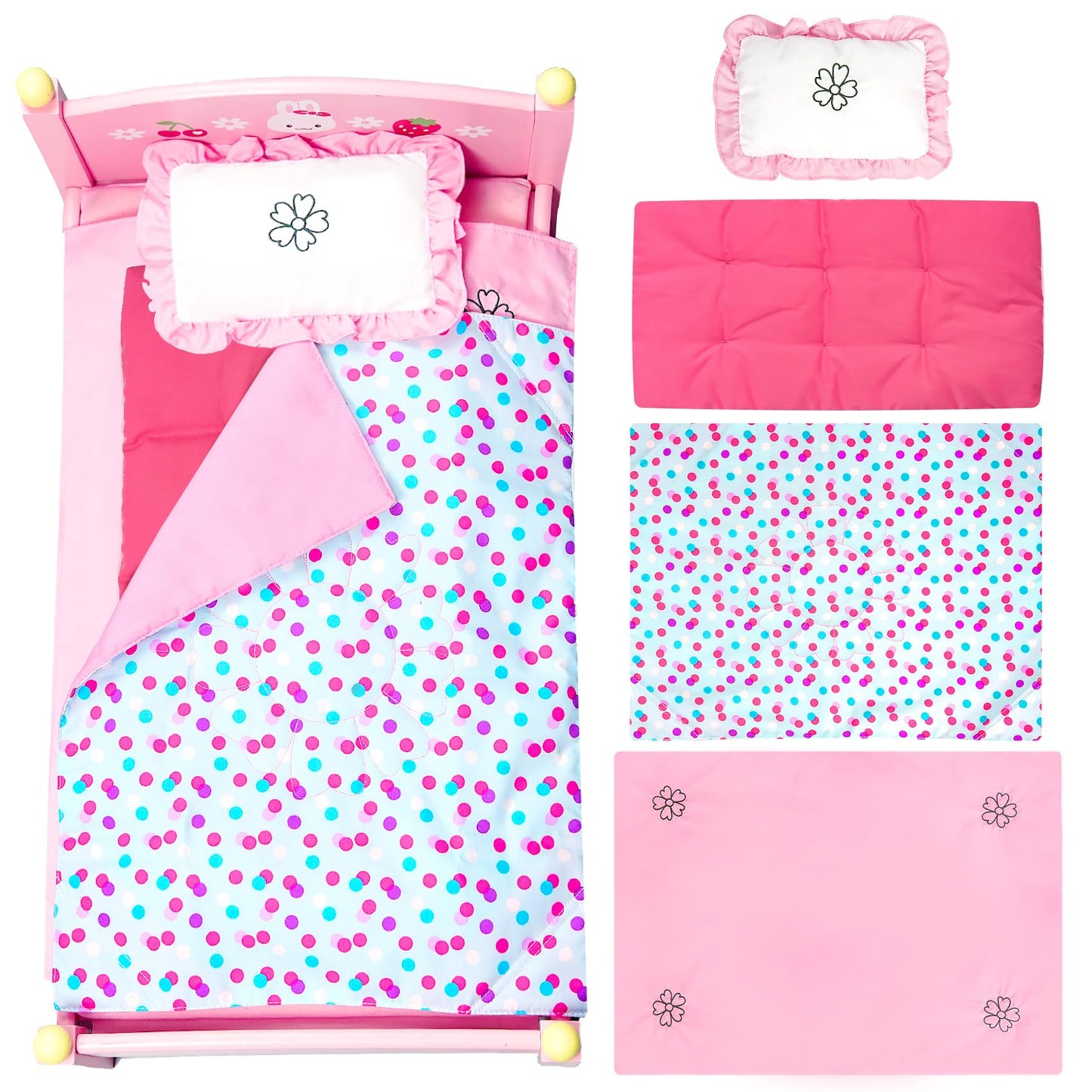 18 Inch Doll Bedding Accessories Set, Included Baby Doll Comforter, Mattress, Bed Sheets, Pillow Cute Doll Accessories- Fits 18'