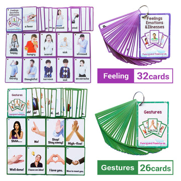 Feelings/Emotions/Illness,Gestures 2 Sets Of English Flash Cards Kids Pocket Card Learning Baby Toys For Children