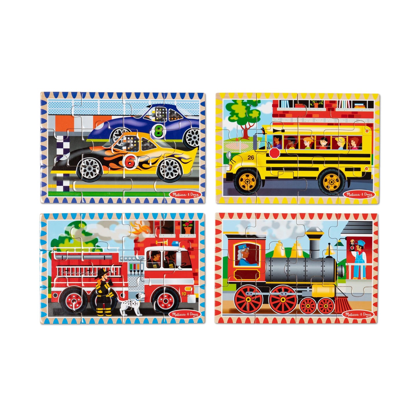 Melissa & Doug Vehicles 4-In-1 Wooden Jigsaw Puzzles In A Storage Box (48 Pcs) - Fsc Certified