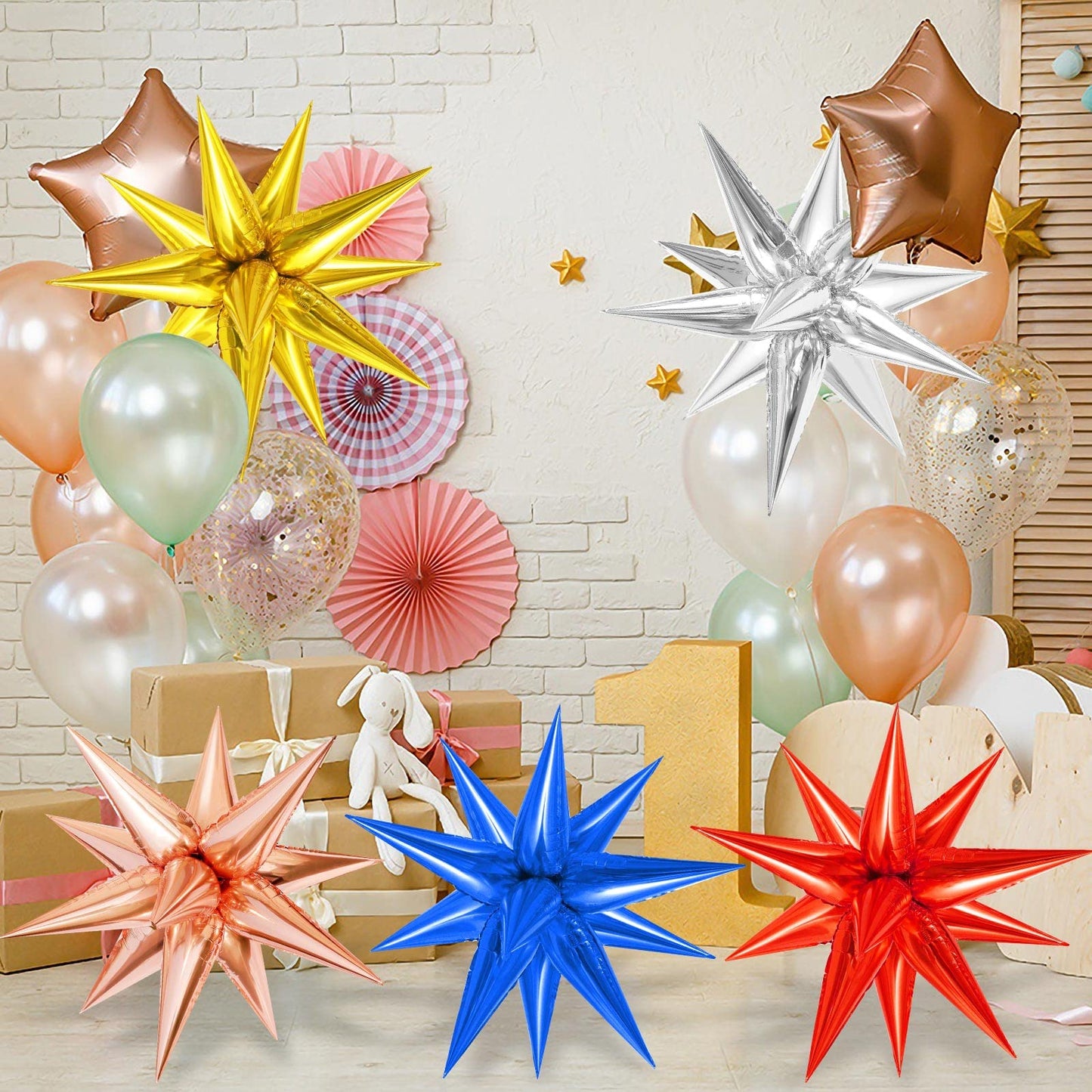 Big Starburst Balloons Explosion 26 Inch, 60 Pieces Star Foil Balloons Magic Star Balloon 12 Point Spike Balloons For Wedding An