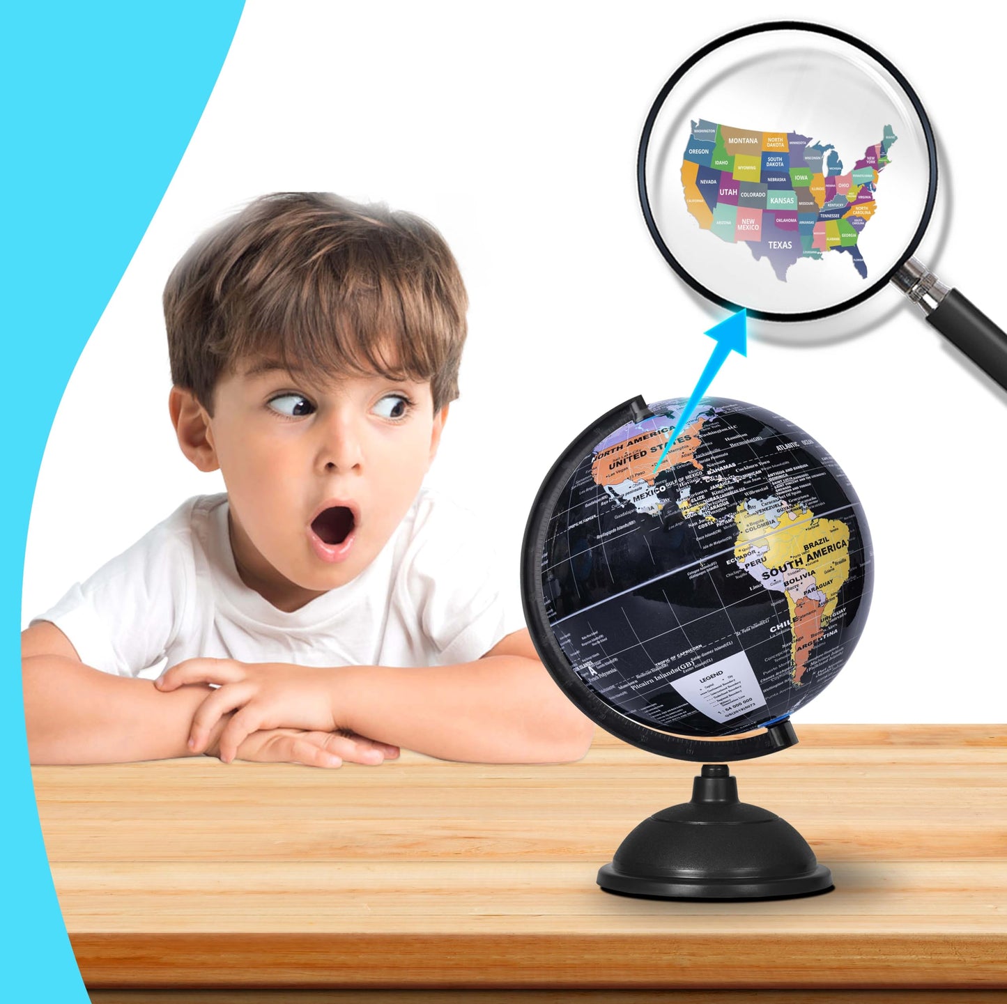 Kiseer 8 Inch World Globe With Stand Rotating Earth Spinning Globe For Kids Geography Classroom Education Or Decorations (Black)