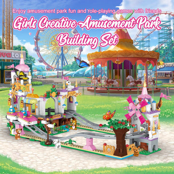 Wingift 711 Piece Friends Roller Coaster Building Set,Girls Creative Amusement Park Building Kit,Stem Princess Castle | Pink Playground Park Model Building Toy,Christmas Birthday Gift For Girls Age 6+
