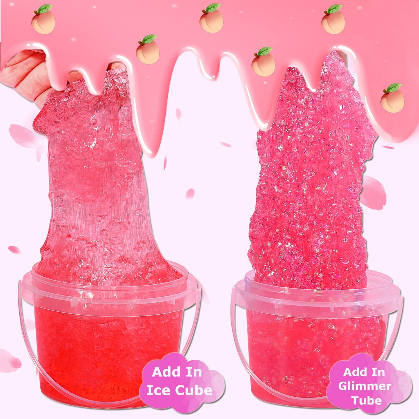 Premade Crystal Slime Peach Pink Jelly Cube Glimmer Crunchy Slime, Includes 6 Sets Of Slime Add-Ins, Party Favors For Kids, Sensory And Tactile Stimulation, Stress Relief, For Girls & Boys