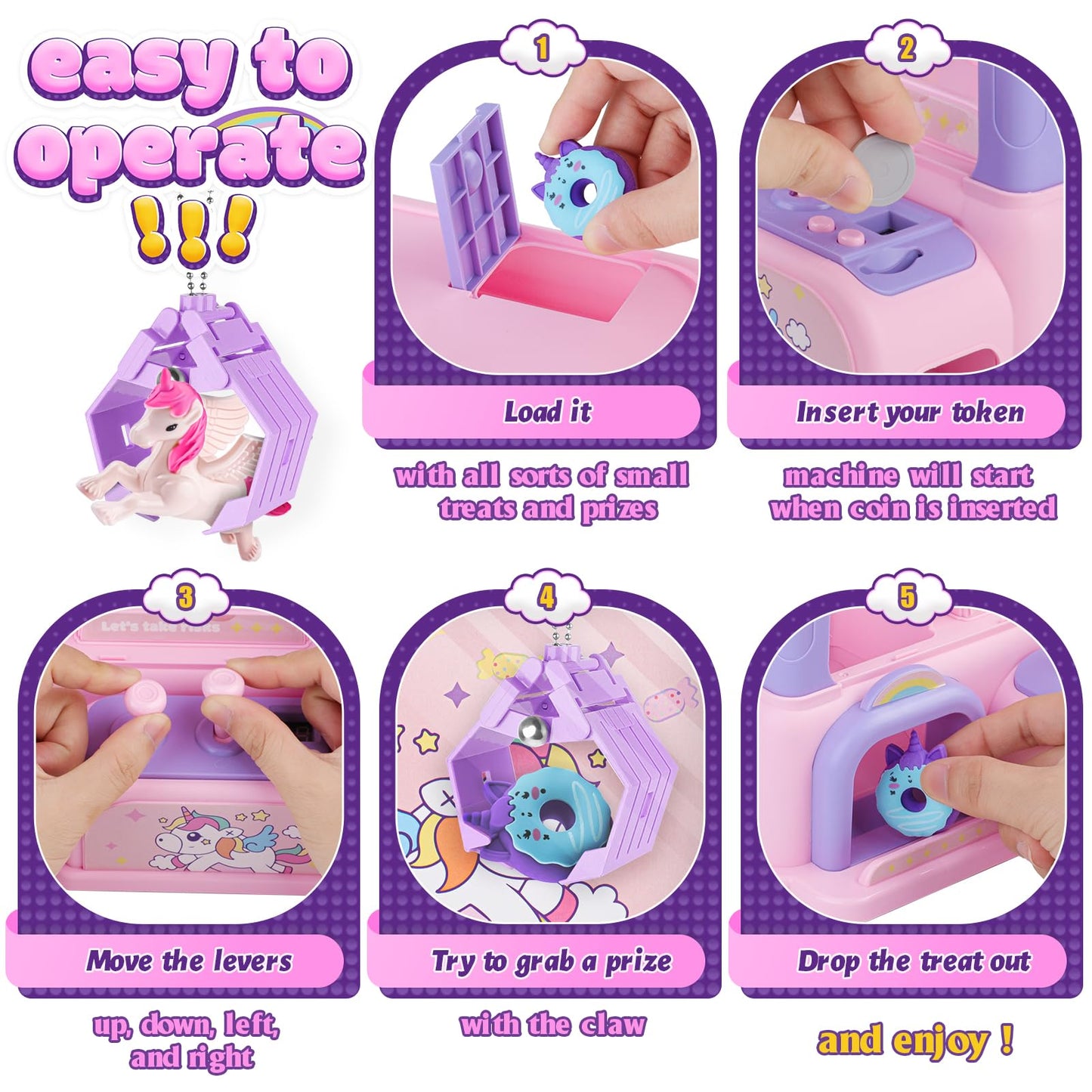 Btec Claw Machine For Kids,Mini Claw Machine With Toys Inside,Candy Vending Grabber Machine For Girls Ages 4 5 6 7 8 9