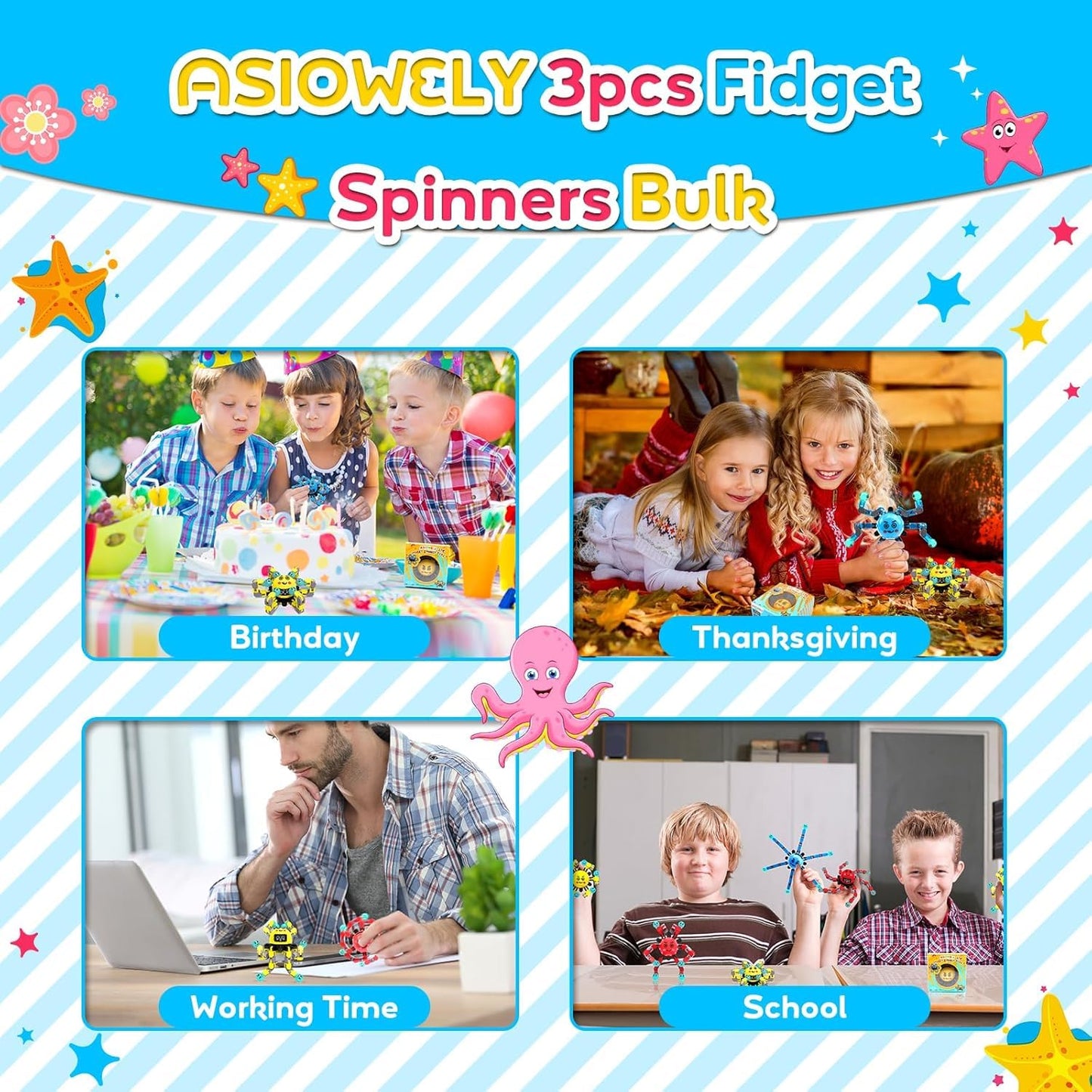 ASIOWELY Transformable Fidget Spinner Toys for Kids and mature-themeds Easter Basket Stuffers Finger Sensory Toy for Teens with Autism ADHD Anxiety Relief Valentine's Day Gifts for Boys Girl Travel Game