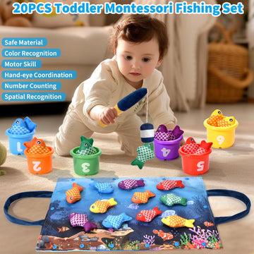 Montessori Toys For 1 Year Old,20Pcs Baby'S Sensory Toy First Fishing Toy Set For 1-3 Boy Girl Birthday Gift,Educational Learnin