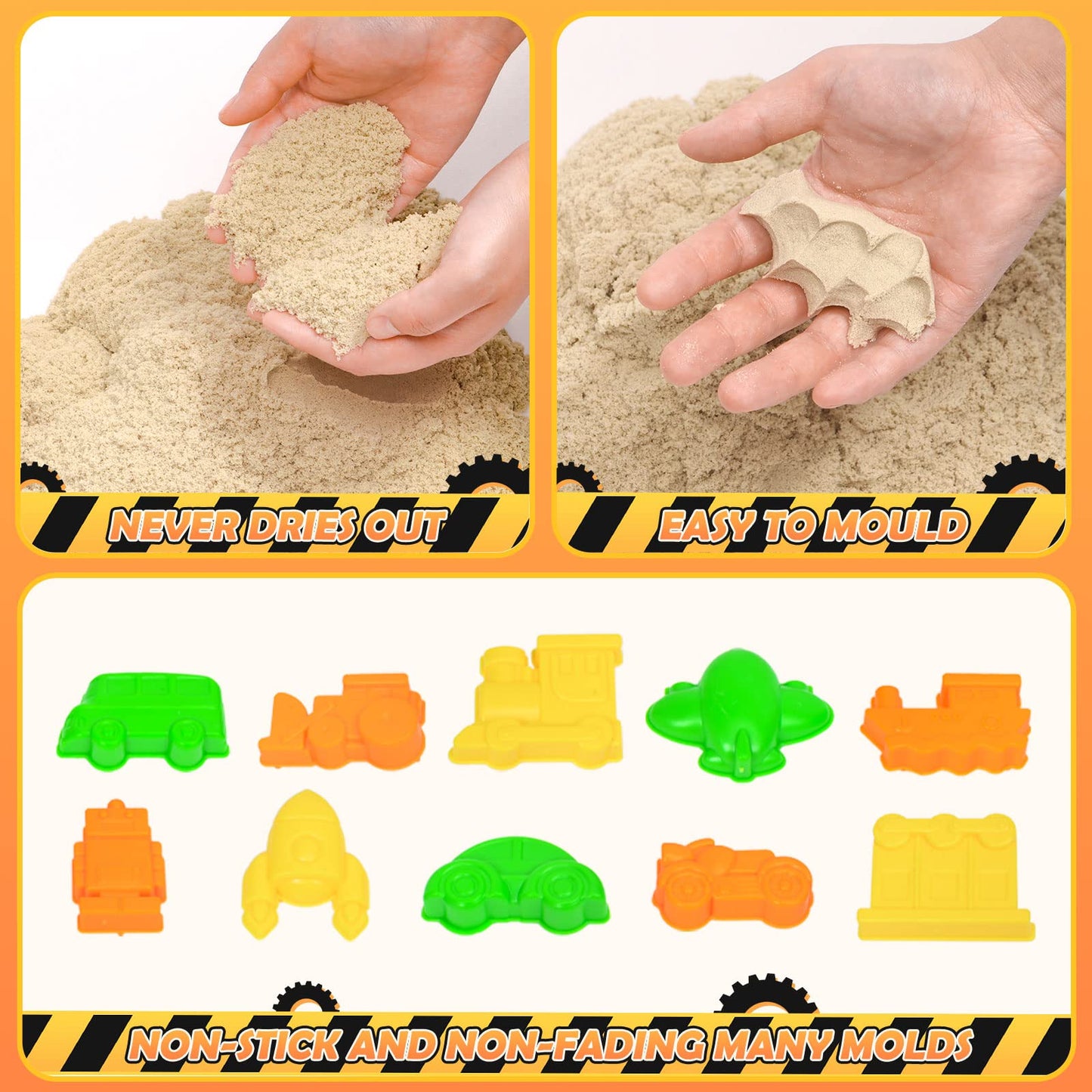 Toylink Construction Sandbox Toys Kids Play Sand Kit, 3.1lbs Sand & Large Tower Crane & 5 Trucks & 13 Signs & 14 Molds, Beach Bu