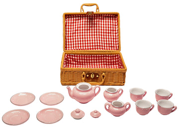 Childrens Porcelain Play Tea Set - 13pcs, Light Pink