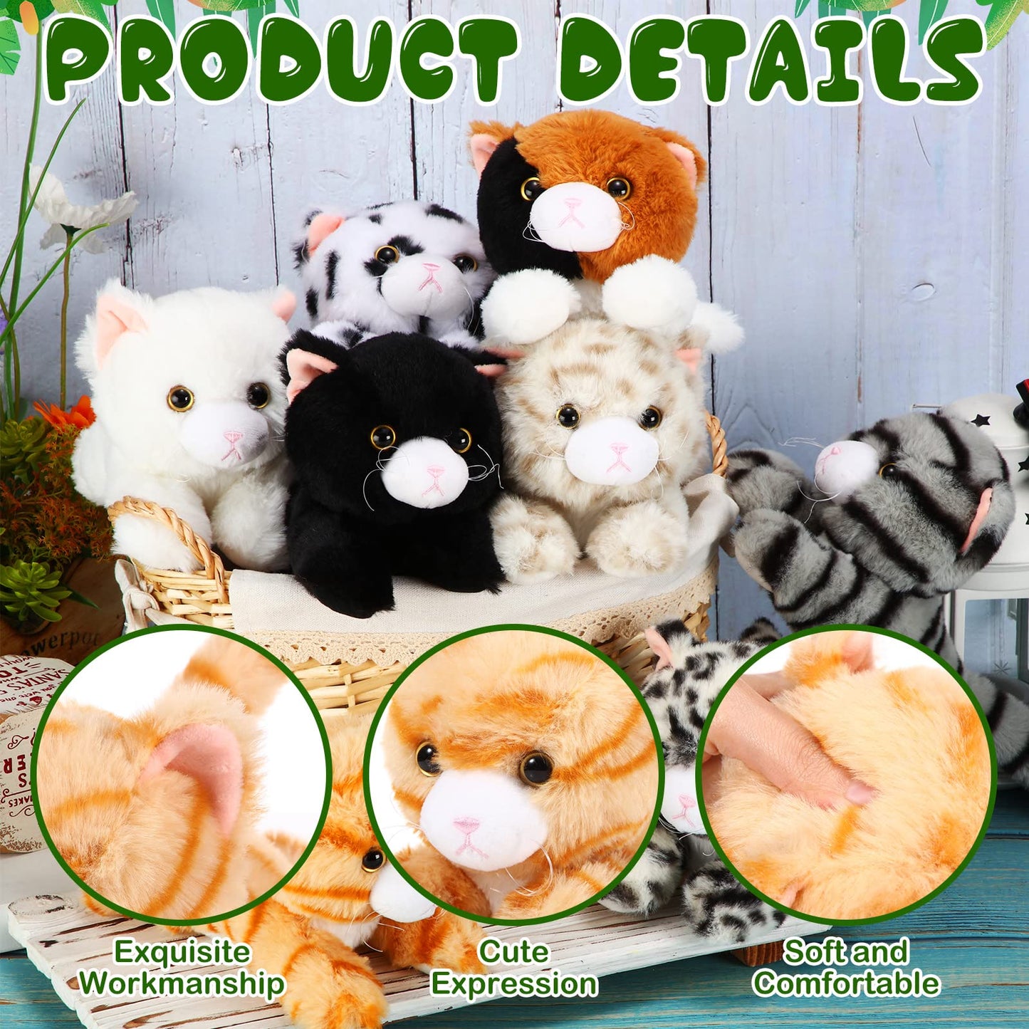 Libima 8 Pcs Cat Stuffed Animals Bulk 8 Inch Plush Kittens Cat Theme Party Favors Carnival Awards Birthday Party Gifts Assorted