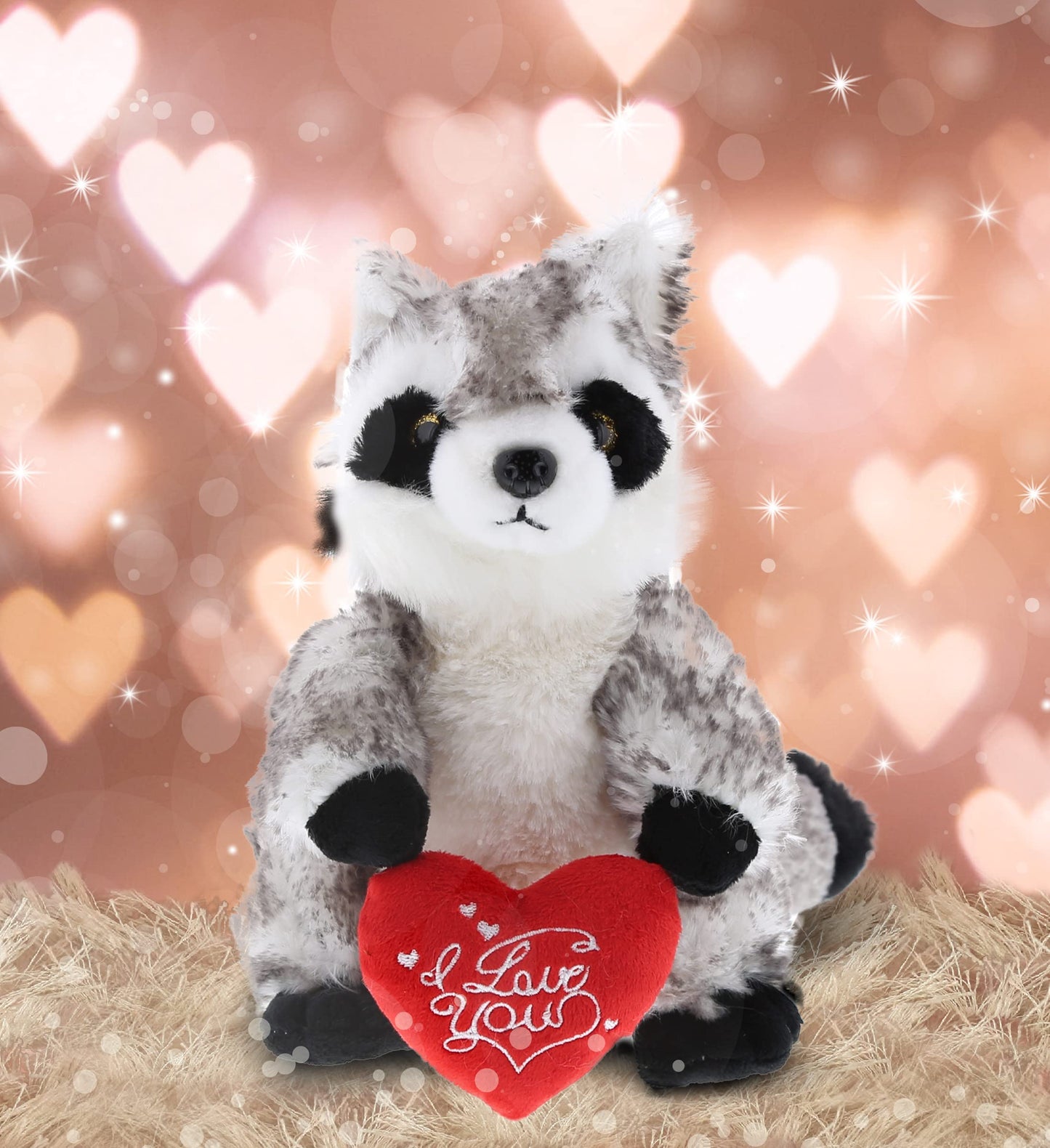 DolliBu I Love You Valentine Plush Raccoon - Cute Stuffed Animal with Red Heart and Name Personalization Gift for Valentines Day Birthday Anniversary Romantic Date - 9 Inches