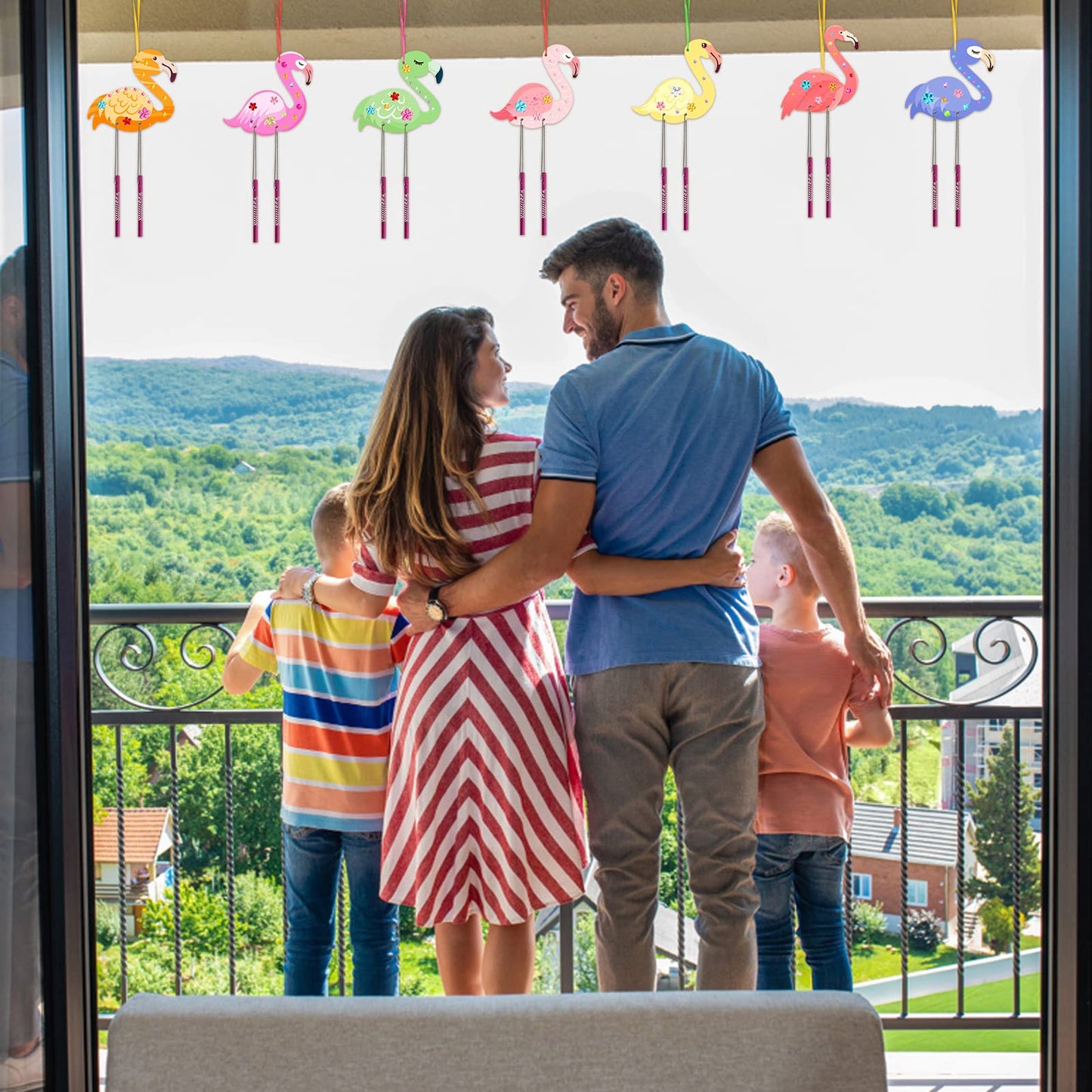 Fennoral 12 Pack Wind Chime Kit For Kids Make Your Own Flamingos Wind Chime Wooden Arts And Crafts For Girls Boys Ornaments Diy