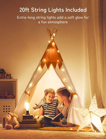 Besrey Toddler Teepee With Padded Mat And Lights, Play Tent For Kids Indoor, Baby Tipee Tent, Large Canvas Childrens Teepee, White Toddler Teepee, Gift For Boys And Girls (Yellow+White)