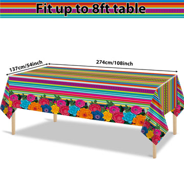 3 Pieces Mexican Fiesta Party Supplies Mexican Theme Tablecloths Cinco De Mayo Table Covers Mexican Floral Stripes Tablecover fo