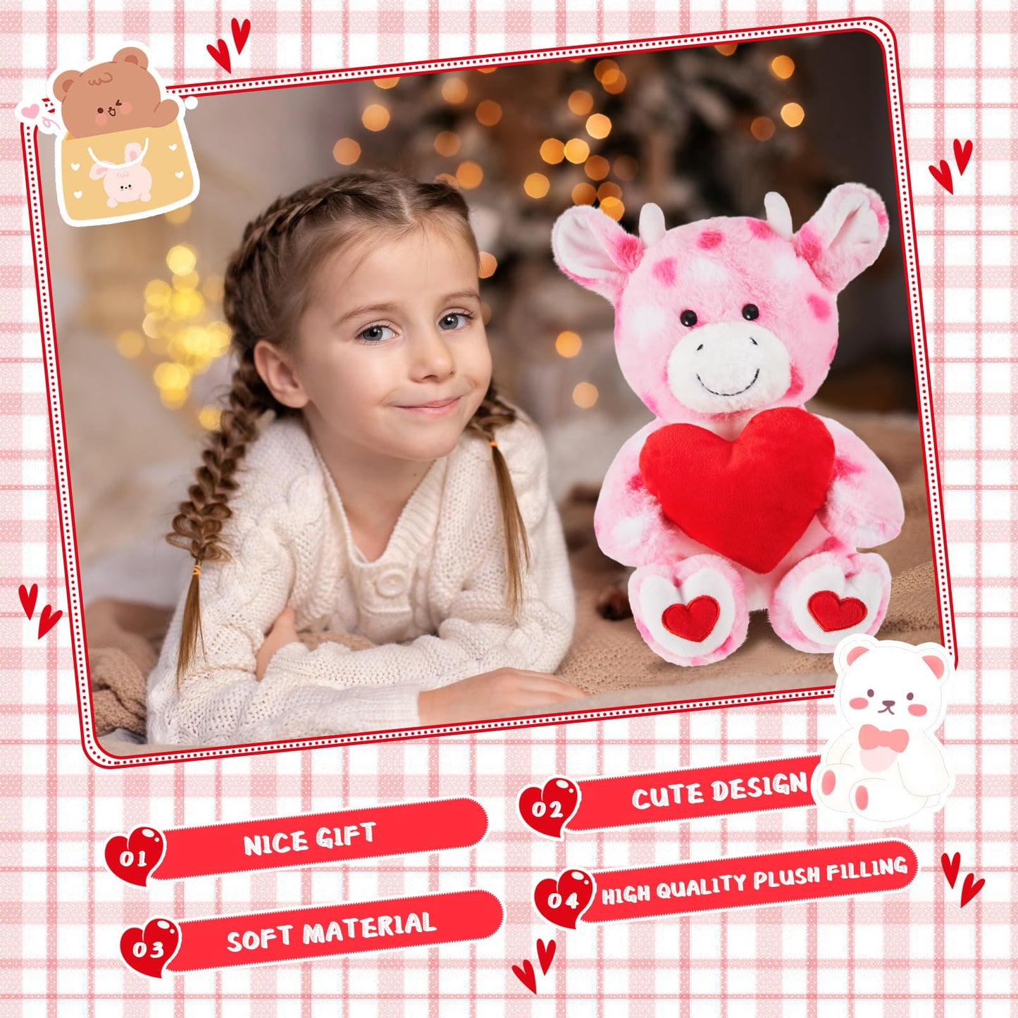 Shappy 2 Sets Large Valentines Day Plush Stuffed Animal With Heart And Rose, Cute Stuffed Animal Toys, Valentine'S Day Wedding G