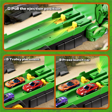 Vanvimen Toddler Car Truck Toys Gifts For 3 4 5 Years Old Boys, Dinosaur Transport Truck Cars Tracks Toys With 12 Pcs Die-Cast C