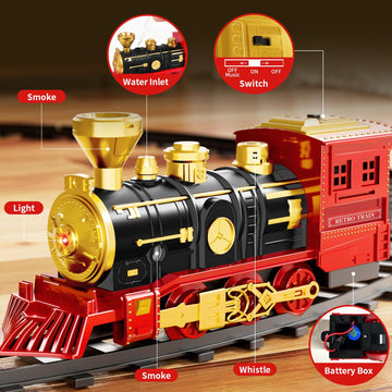 Pupu Pig Train Set, Christmas Train Toys For Kids Gifts, Electric Train With 3 Way Smoke Locomotive, Lights & Sound, Large Class