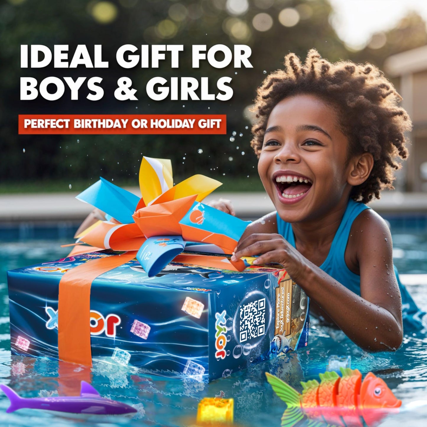 Joyx 35-Piece Diving Pool Toys Set For Kids Ages 4-12 - Includes Led Light Cubes, Goggles, Rings, Gems & Toypedo Bandits - Swim