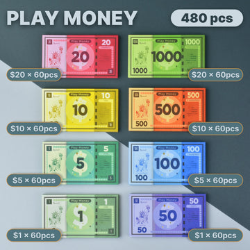 Queensell Play Money for Monopoly - 480 Pcs Double-Sided Paper Bills, Multicolor, Model QS-PM