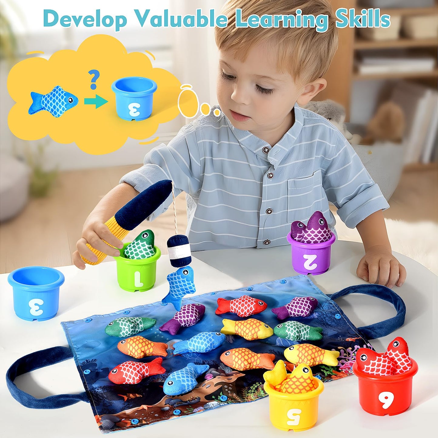 Bahiaklo Montessori Toys For 1 Year Old Boy Girl Gifts, Cloth Fishing Game For Toddler 1-3, Sorting Learning Baby Toys 6-12-18 Months, One Year Old Girl Boy Birthday Gifts, Easter Basket Stuffers