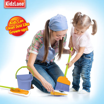 Kidzlane Kids Cleaning Toy Set - Mini Broom, Mop & Dustpan - Plastic - Multicolor - Ages 3+ - Fun Playtime for Boys & Girls