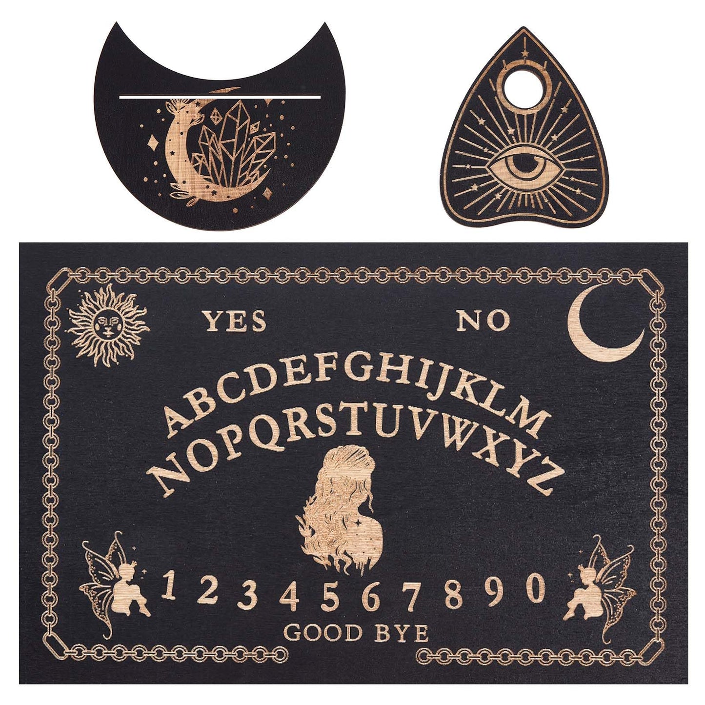 Creatcabin 3Pcs Wooden Spirit Board Kit Tarot Card Stand Holder Women Tarot Card Altar Stand Display Rack Talking Boards With Pl