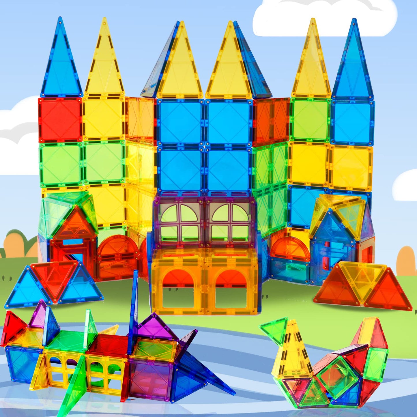 Magblock Magnet Toys Kids Magnetic Building Tiles 100 Pcs 3D Magnetic Blocks Preschool Building Sets Educational Toys For Toddlers Boys And Girls.