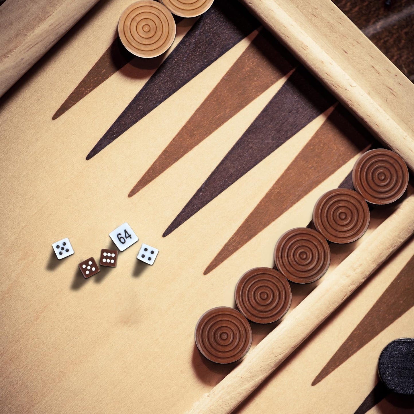 QuadPro Wooden Checkers Pieces Only 30 Wood Backgn Pieces with 5 Dice & Storage Bag enhanced Wood Pieces for Backgn and Checkers Ideal for Replacement or Spare Pieces