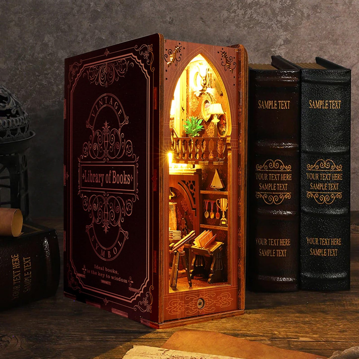 Book Nook Kit - Diy Miniature Model Wooden Dollhouse Booknook With Led Light & Music Box For Adults Teen, Building Tiny House Ki