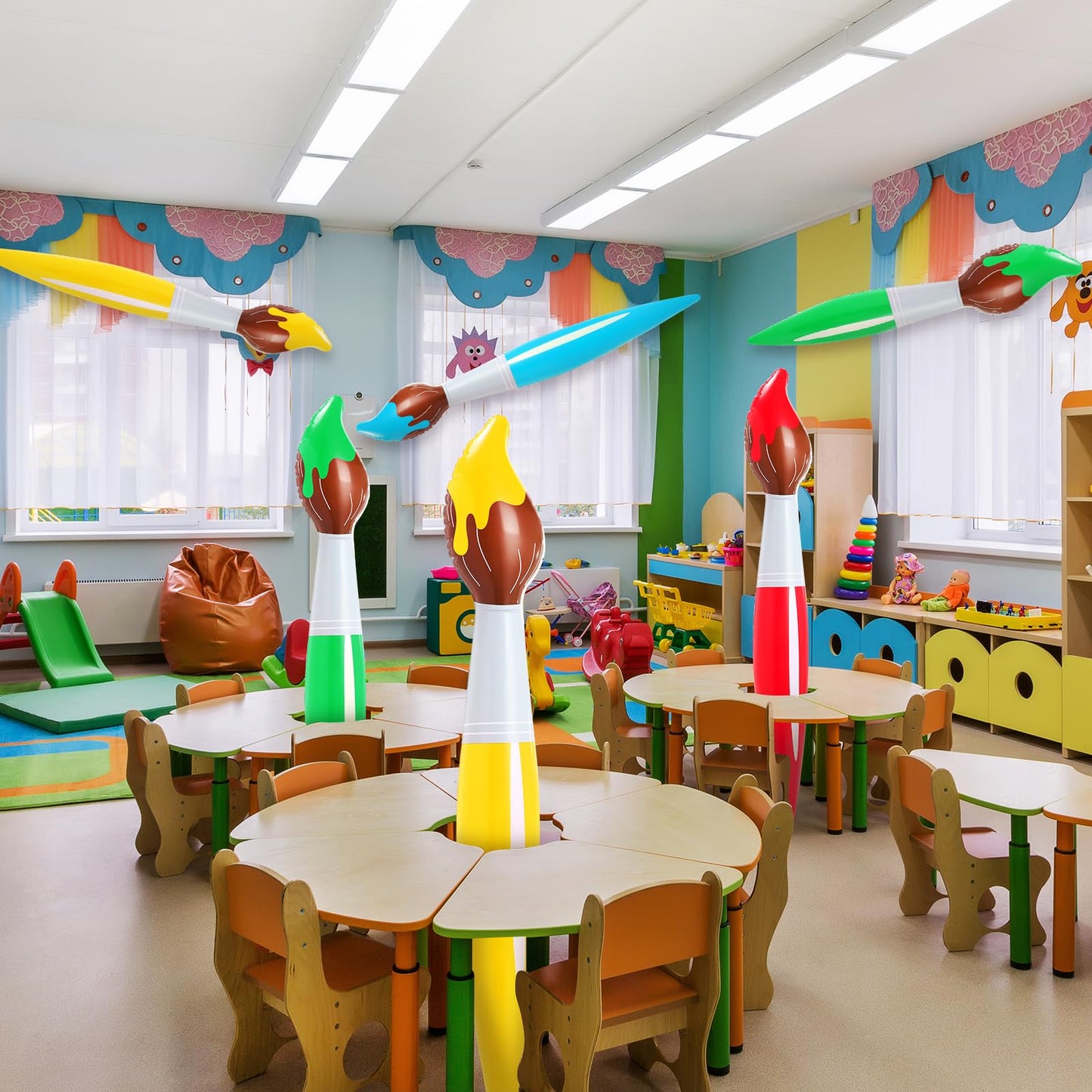 Vercanmonth 8 Pcs 43.3 Inch Giant Inflatable Paint Brushes Large Blow Up Colored Paintbrushes Set Art Paint Brushes For Kids Sum