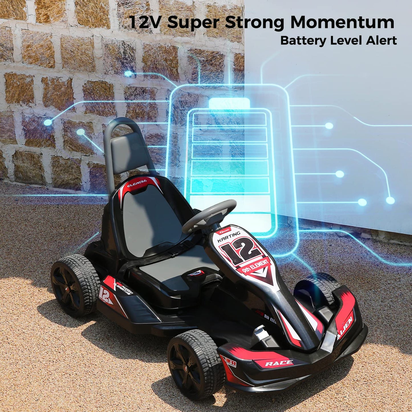 ELEMARA Electric Go Kart for Kids, 12V 2WD Battery Powered Ride On Cars with Parent Remote Control for Boys Girls,Vehicle Toy Gi