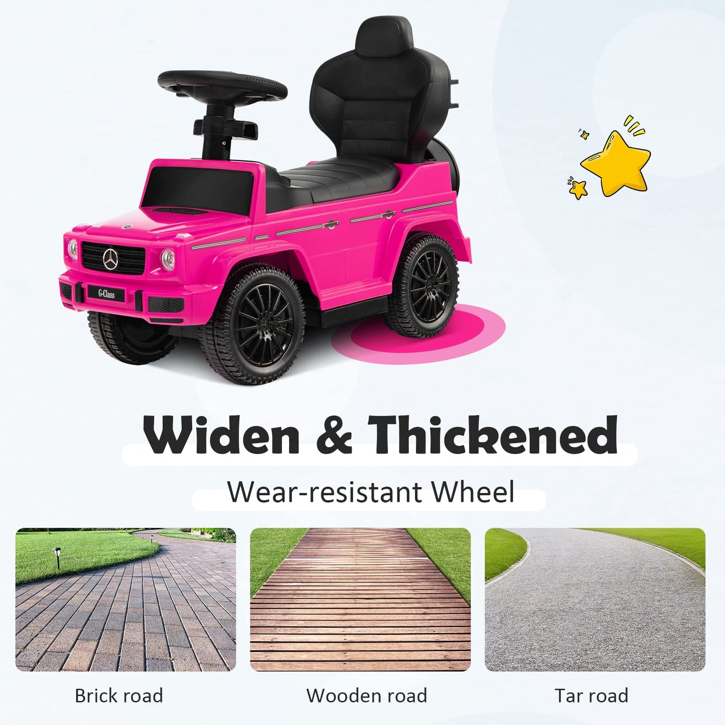 Honey Joy Push Cars For Toddlers, Mercedes Benz Kids Toy Car W/Push Handle & Detachable Guardrail, Horn & Engine Sound, Seat Storage, Foot-To-Floor Ride On Push Car For Boys Girls(Pink)