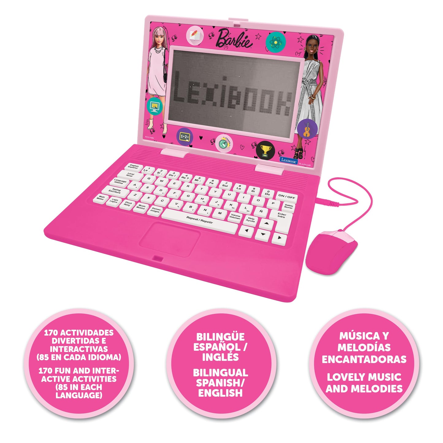Lexibook, Barbie, Bilingual And Educational Laptop Spanish/English, Toy For Children, 170 Activities To Learn, Play Games And Mu